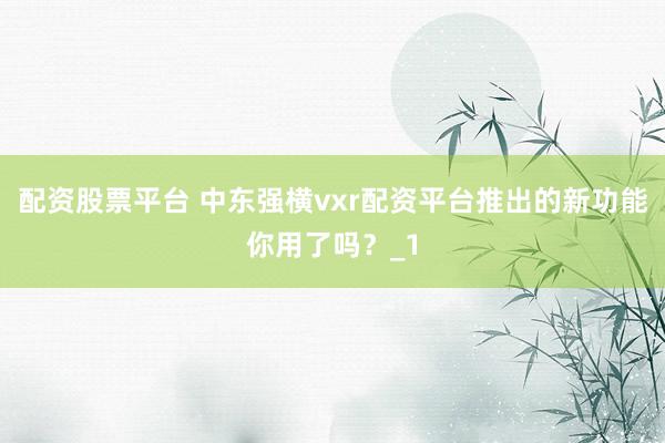 配资股票平台 中东强横vxr配资平台推出的新功能你用了吗?_1